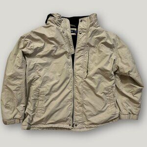 G.H. Bass & Co Men’s Utility Field Jacket Size L Khaki Hidden Hood Zip Front Coa